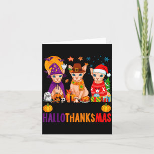 Happy Hallothanksmas Sphynx Cats Halloween Thanksg Card