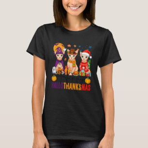 Happy Hallothanksmas Sphynx Cats Halloween Thanksg T-Shirt