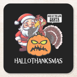 Happy Hallothanksmas Square Paper Coaster