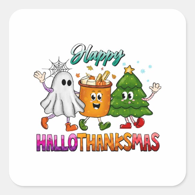 Happy Hallothanksmas Square Sticker (Front)