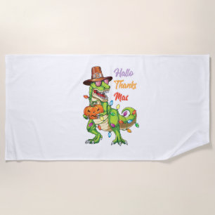 Happy Hallothanksmas T Rex Halloween Thanksgiving Beach Towel