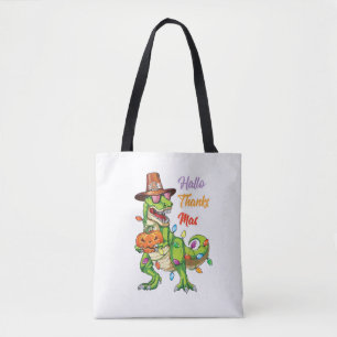 Happy Hallothanksmas T Rex Halloween Thanksgiving Tote Bag
