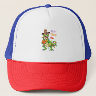Happy Hallothanksmas T Rex Halloween Thanksgiving Trucker Hat