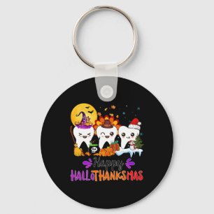 Happy Hallothanksmas Teeth Halloween Thanksgiving Key Ring