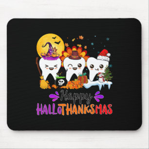 Happy Hallothanksmas Teeth Halloween Thanksgiving Mouse Pad