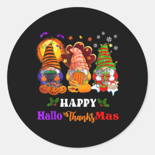 Happy Hallothanksmas Three Gnomes Halloween Merry Classic Round Sticker
