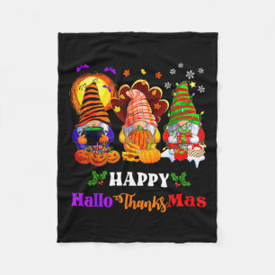Happy Hallothanksmas Three Gnomes Halloween Merry Fleece Blanket