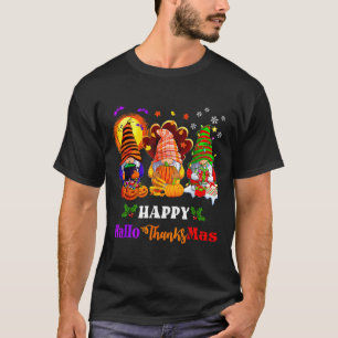Happy Hallothanksmas Three Gnomes Halloween Merry T-Shirt