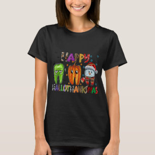 Happy Hallothanksmas Tooth Teeth Dental Dentist Ch T-Shirt