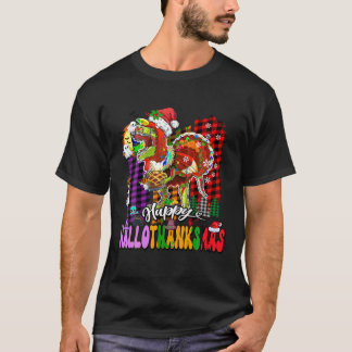 Happy Hallothanksmas Trex Turkey Halloween Thanksg T-Shirt