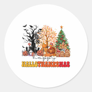 Happy Hallothanksmas Turkey Thanksgiving Halloween Classic Round Sticker