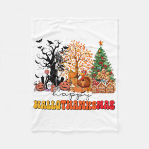 Happy Hallothanksmas Turkey Thanksgiving Halloween Fleece Blanket