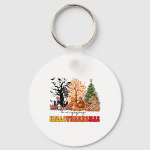 Happy Hallothanksmas Turkey Thanksgiving Halloween Key Ring