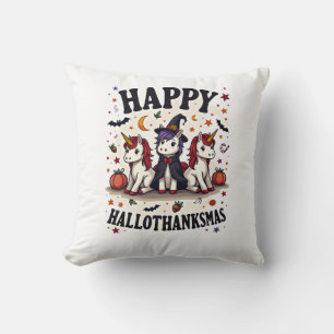 Happy Hallothanksmas Unicorn Vintage Holiday Mashu Cushion