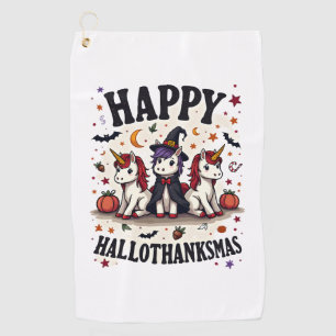 Happy Hallothanksmas Unicorn Vintage Holiday Mashu Golf Towel