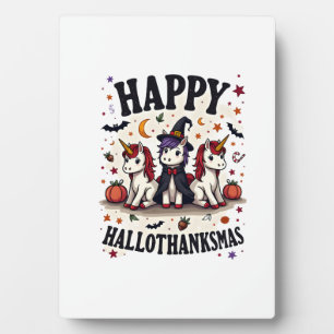 Happy Hallothanksmas Unicorn Vintage Holiday Mashu Plaque