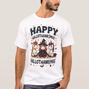 Happy Hallothanksmas Unicorn Vintage Holiday Mashu T-Shirt