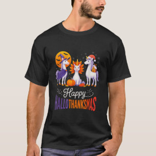 Happy Hallothanksmas Unicorns Halloween Thanksgivi T-Shirt