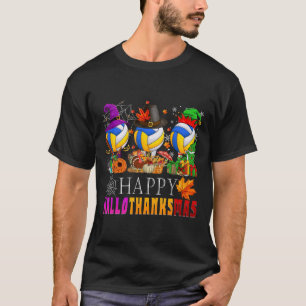 Happy Hallothanksmas Volleyball Halloween Thanksgi T-Shirt