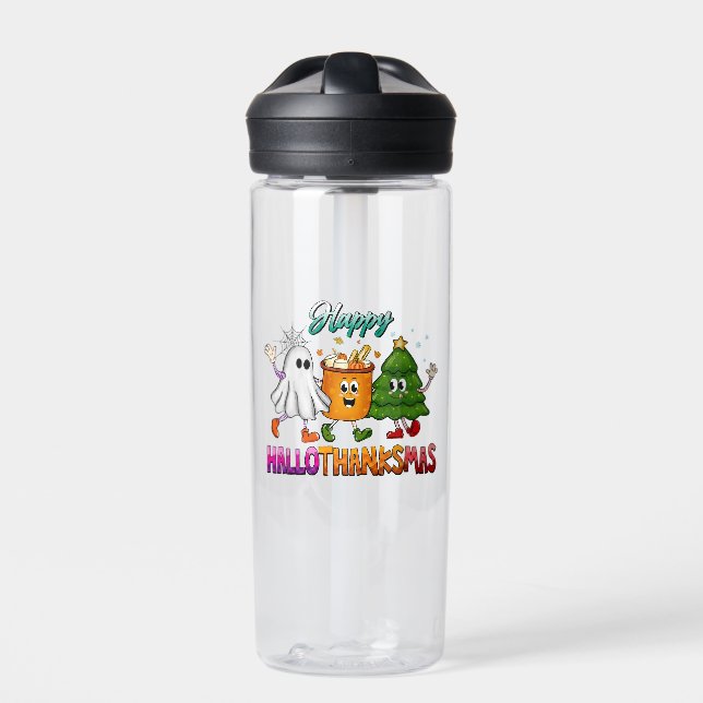 Happy Hallothanksmas Water Bottle (Front)