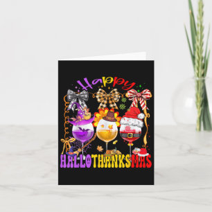 Happy Hallothanksmas Wine Gl Halloween Thanksgivin Card