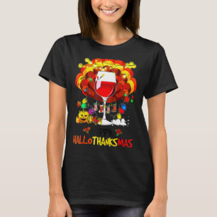 Happy HalloThanksMas Wine Glasses Halloween T-Shirt