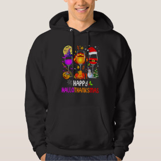Happy Hallothanksmas Wine Glasses Halloween Thanks Hoodie