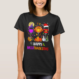 Happy Hallothanksmas Wine Glasses Halloween Thanks T-Shirt