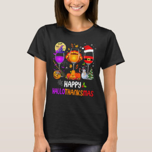 Happy Hallothanksmas Wine Glasses Halloween Thanks T-Shirt