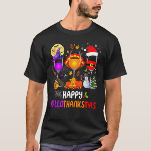 Happy Hallothanksmas Wine Glasses Halloween Thanks T-Shirt