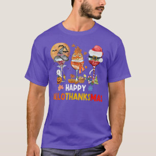 Happy HalloThanksMas Wine Glasses T-Shirt