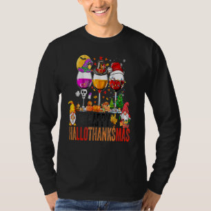 Happy Hallothanksmas Wine Glasses Witch Santa Gnom T-Shirt