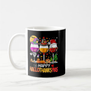 Happy Hallothanksmas Wine Glasses Witch Santa Hat  Coffee Mug