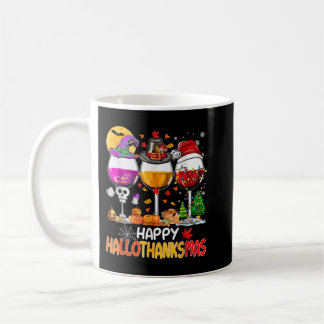 Happy Hallothanksmas Wine Glasses Witch Santa Hat  Coffee Mug