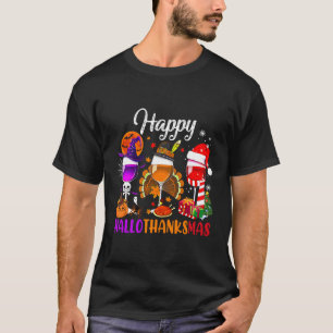 Happy Hallothanksmas Wine Glasses Witch Santa Pump T-Shirt