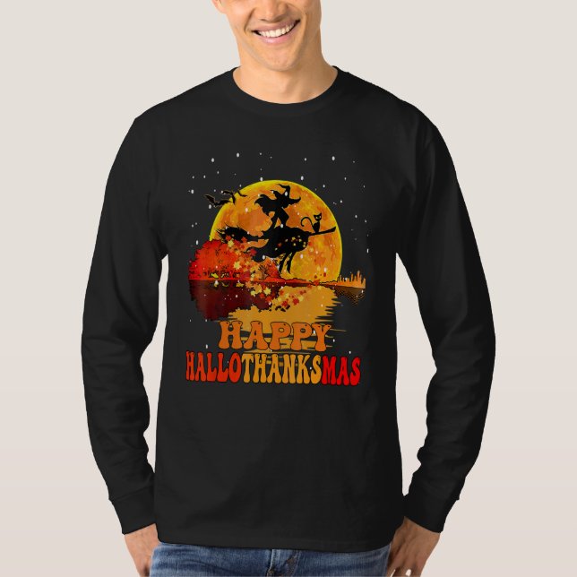 happy hallothanksmas witch moon funny T-Shirt (Front)