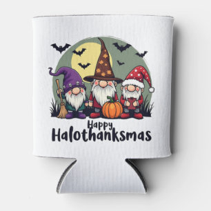 Happy Hallothanksmas Xmas Halloween Gnomes Can Cooler