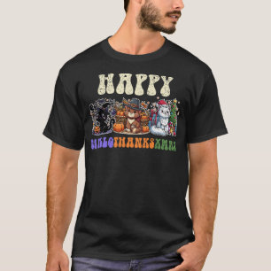 Happy Hallothanksxmas Cat Halloween Thanksgiving C T-Shirt