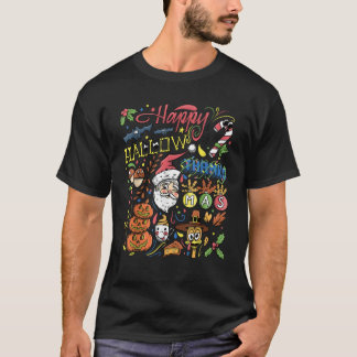 Happy Hallow Thanks Mas Holiday Colourful Collage  T-Shirt