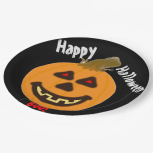 Happy Hallowee Pumpkin Black Red Paper Plate