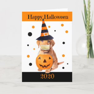 Happy Halloween 2020 Puppy in Covid-19 Mask Humour Holiday Card