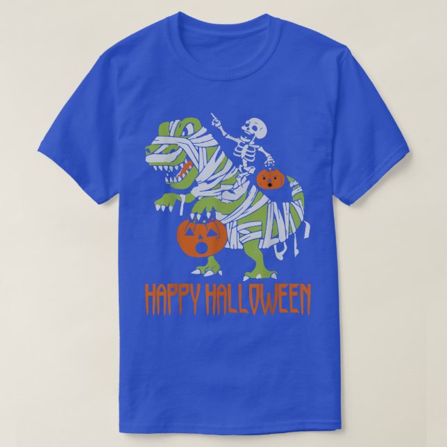 Happy Halloween 2022 Skeleton Riding Dinosaur Mumm T-Shirt (Design Front)