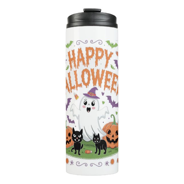 Happy Halloween 2025 Ghost Scary Pumpkin Thermal Tumbler (Front)
