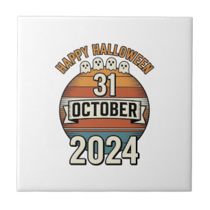 Happy Halloween 31 October Vintage Ghost Design_1 Ceramic Tile