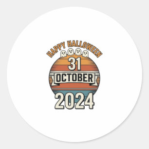 Happy Halloween 31 October Vintage Ghost Design_1 Classic Round Sticker