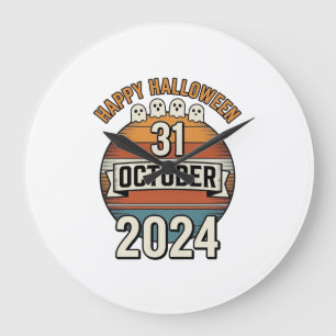 Happy Halloween 31 October Vintage Ghost Design_1 Large Clock