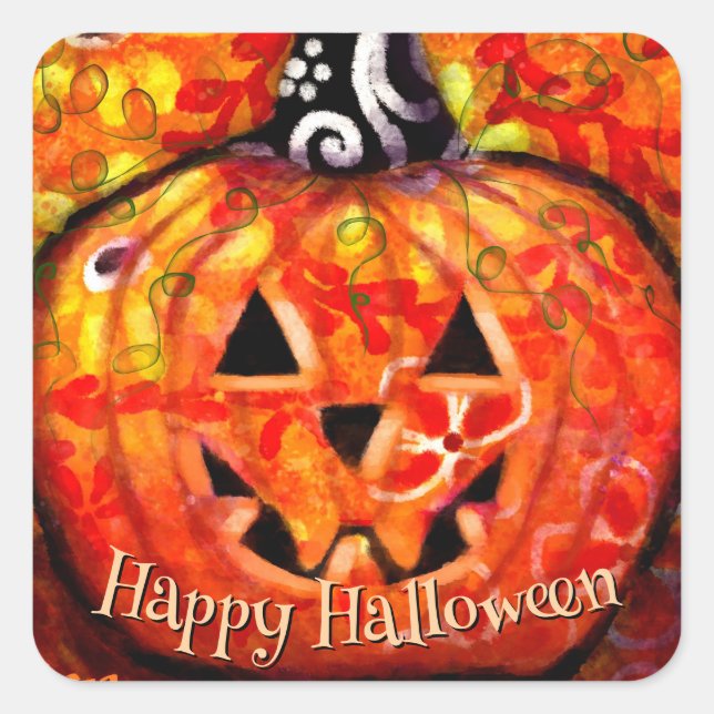 Happy Halloween Abstract Jack O Lantern Pumpkin  Square Sticker (Front)