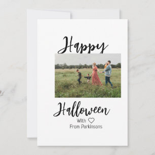 Happy Halloween add family name photo black simple Invitation