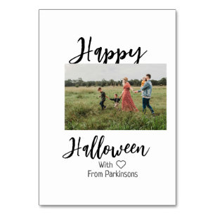 Happy Halloween add family name photo black simple Table Number