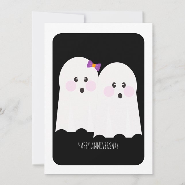 Happy Halloween Adorable Ghost Anniversary Card (Front)